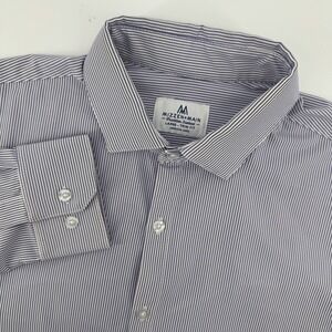 MIZZEN+MAIN Mens Large Trim Fit Blue White Stripe Dress Shirt Button Down